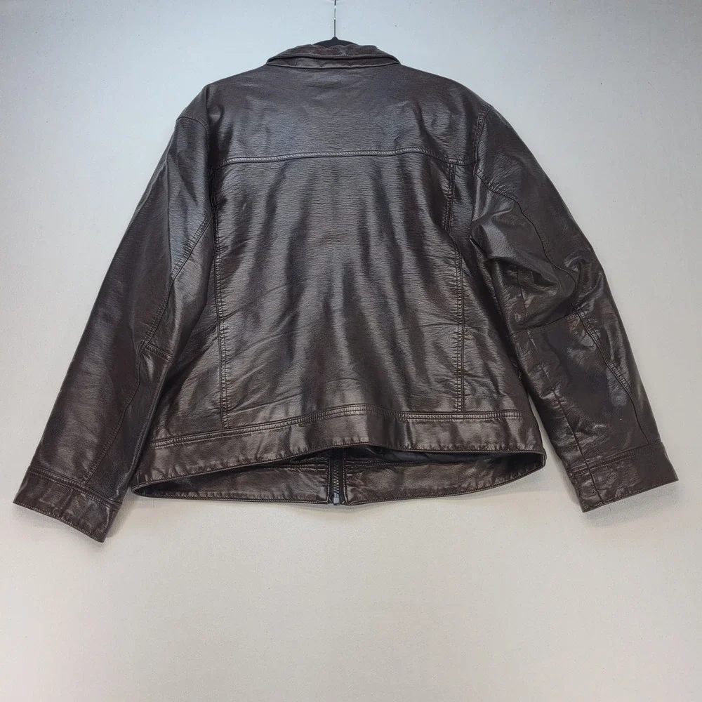 Calvin Klein Faux Leather Jacket Mens Large Brown‎ Cafe Racer Quilted
